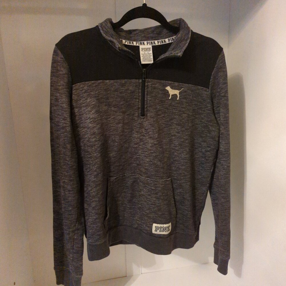PINK Medium gray quarter zip with front pocket